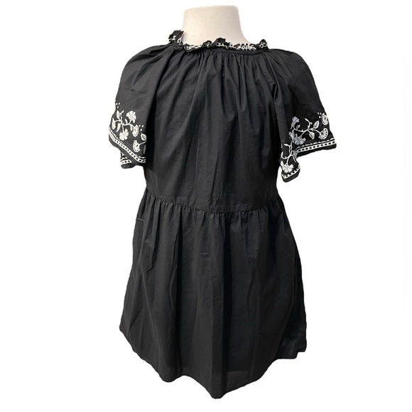 Old Navy Embroidered Mini Swing Dress Black Small Boho Peasant - Picture 4 of 11